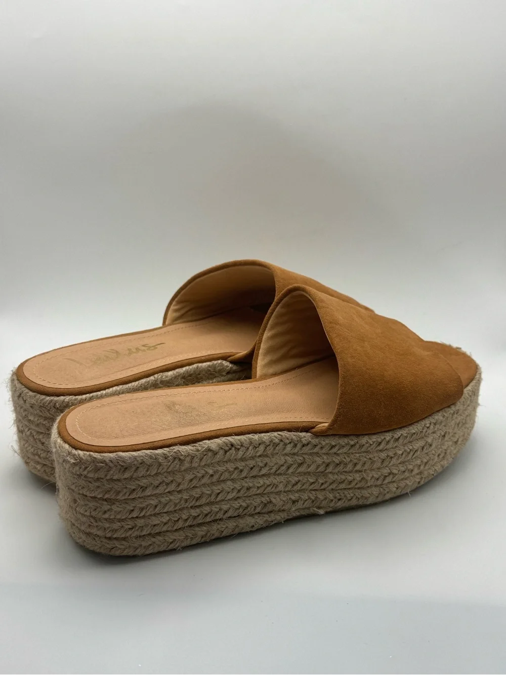 Lulus Size 8 Brown Faux Suede Espadrille Platform Slide Sandals